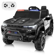 Funcid 24V 2-Seater Kids Ride on Police Car 4x4 Ride on Toys W/ Remote Control Battery Powered Ride on Electric Truck Car, Power Car Wheels W/ Police Siren, Speaker, Bluetooth, Music, Lights Black